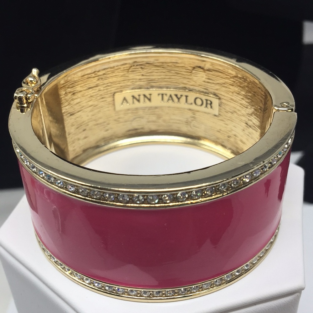 Ann Taylor cuff bracelet pink inlay & rhinestones